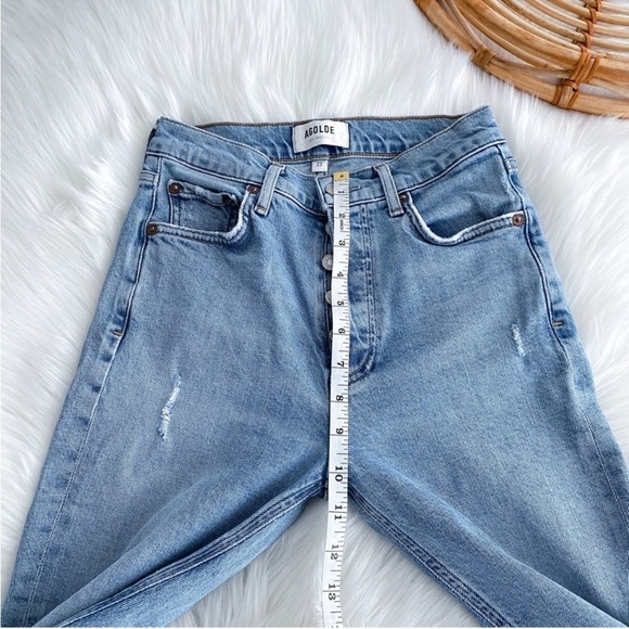 AGOLDE Nico High-Rise Skinny Jeans Distressed Light Indigo Raw Hem Button Fly 23 - Picture 13 of 15